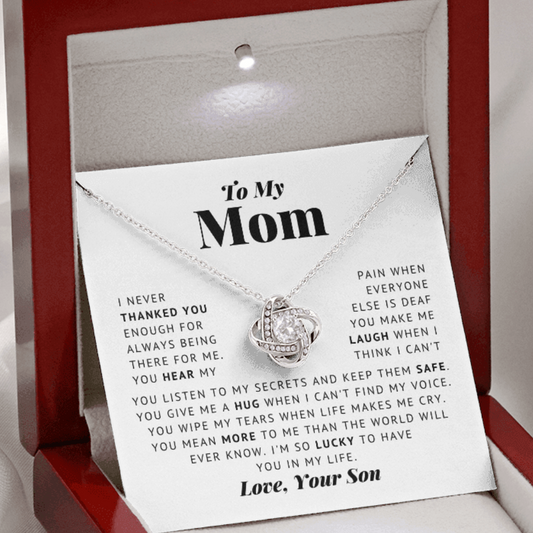 To My Mom - Lucky To Have You - Love Knot Necklace