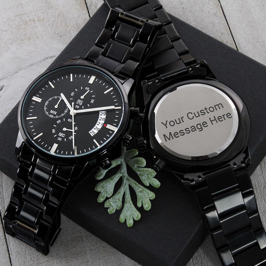 Custom Engraving Black Chronograph Watch