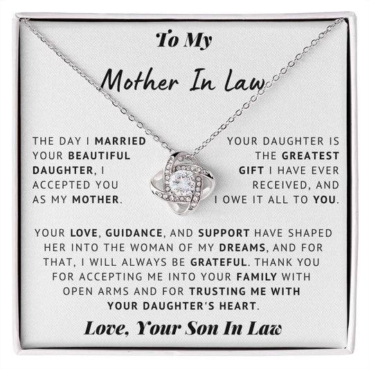 To My Mother In Law - Thank You - Love Knot Necklace