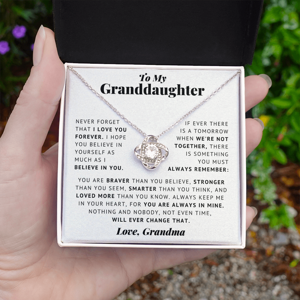 To My Granddaughter - Never Forget - Love, Grandma - Love Knot Necklace