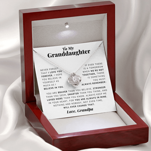 To My Granddaughter - Never Forget - Love, Grandpa - Love Knot Necklace