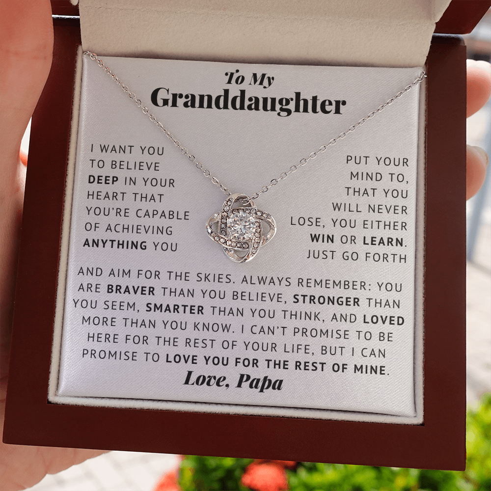 To My Granddaughter - Aim For The Skies - Love, Papa - Love Knot Necklace