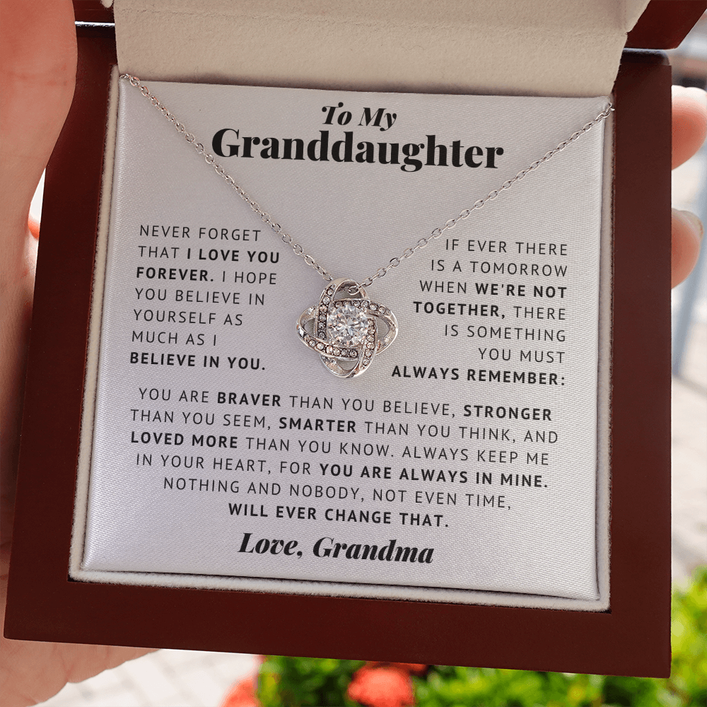 To My Granddaughter - Never Forget - Love, Grandma - Love Knot Necklace