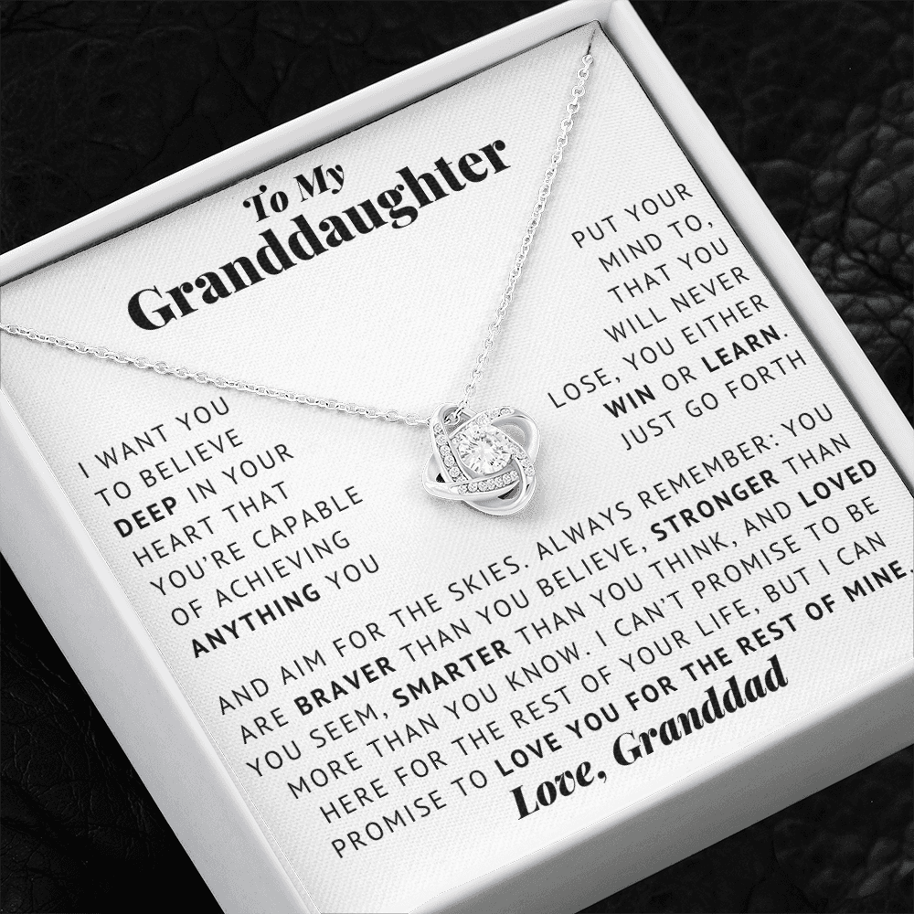 To My Granddaughter - Aim For The Skies - Love, Granddad - Love Knot Necklace