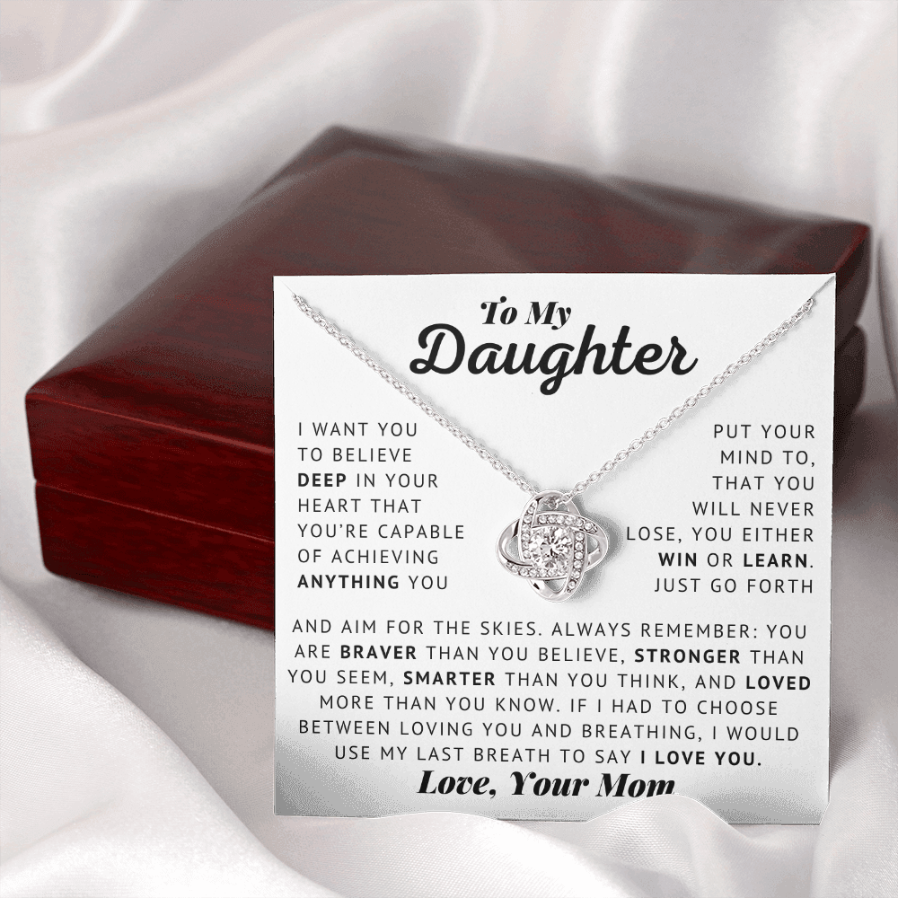 To My Daughter - Last Breath - Love, Mom - Love Knot Necklace