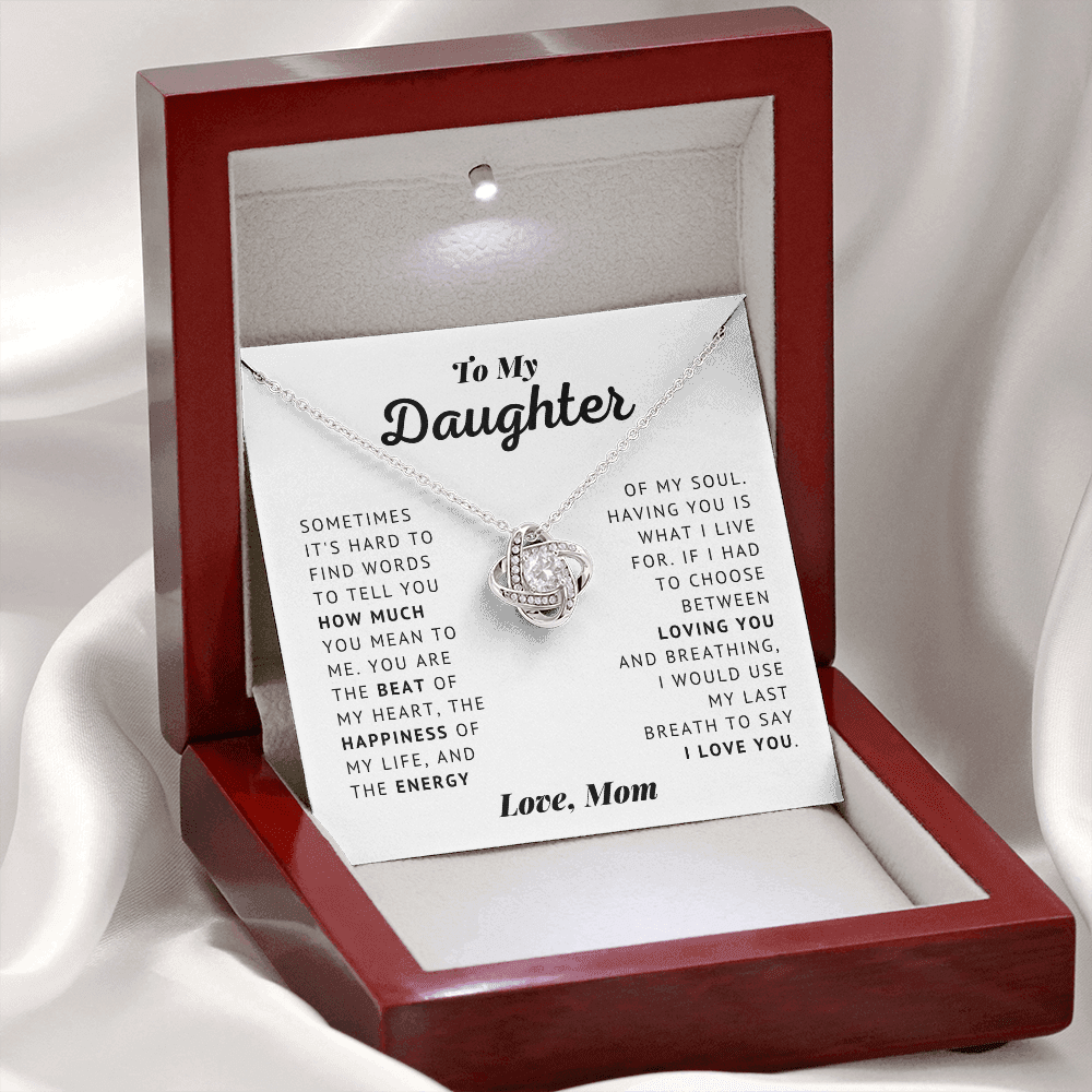 To My Daughter - Beat Of My Heart - Love, Mom - Love Knot Necklace