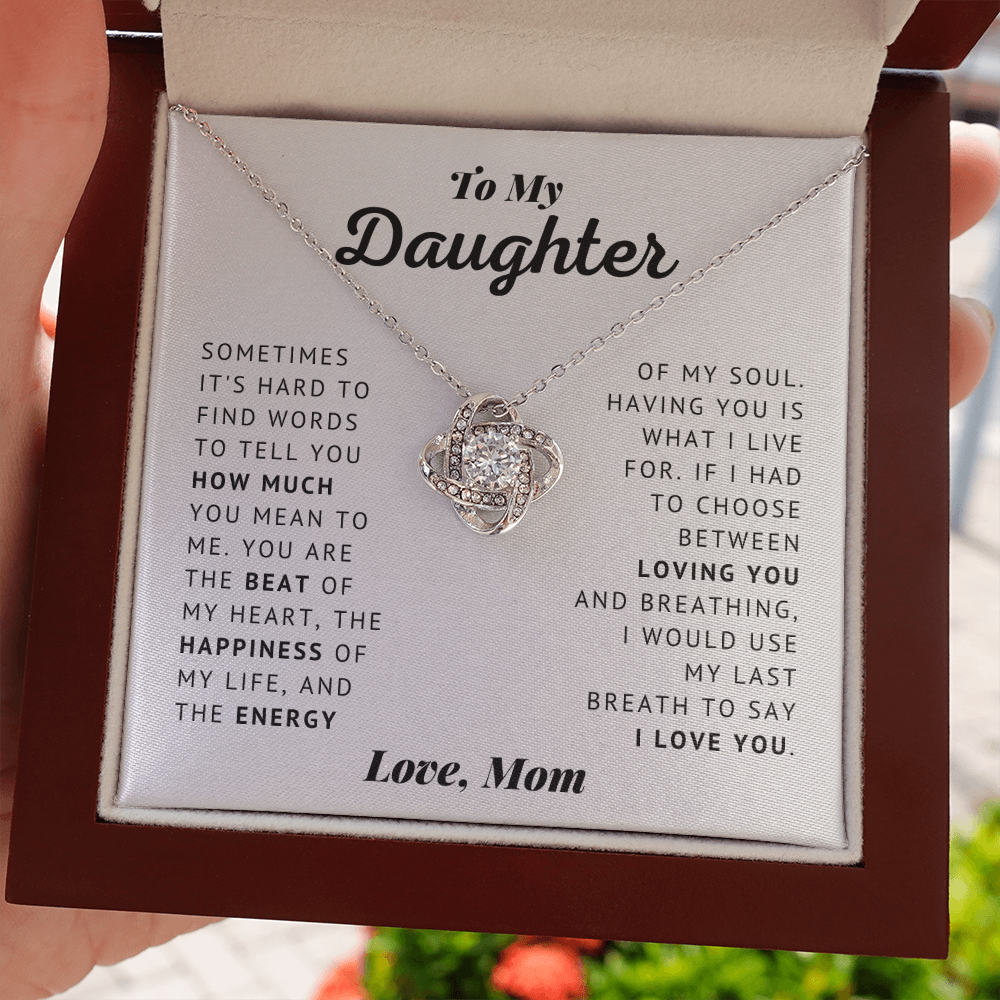 To My Daughter - Beat Of My Heart - Love, Mom - Love Knot Necklace
